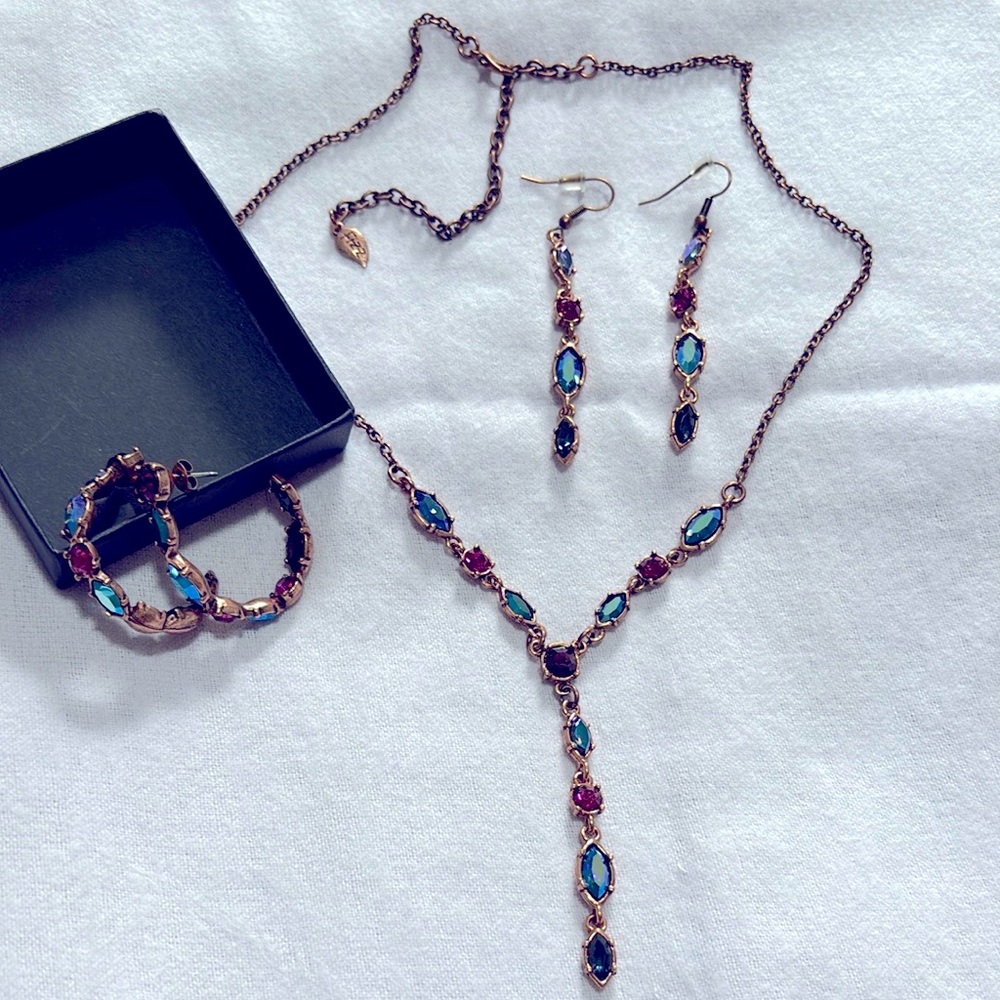 Elegant Blue and Pink Gemstone Jewelry Set